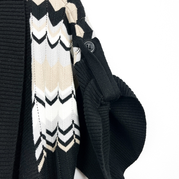 Suzy Shier Short Sleeve Striped Black White & Tan Cardigan - Picture 4 of 8